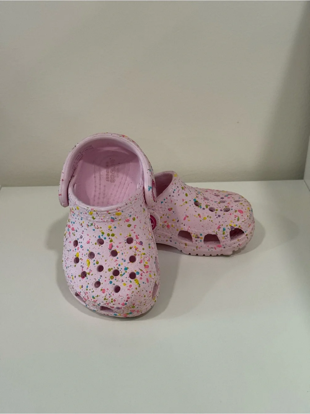 Kids Pink Confetti Crocs Shoes